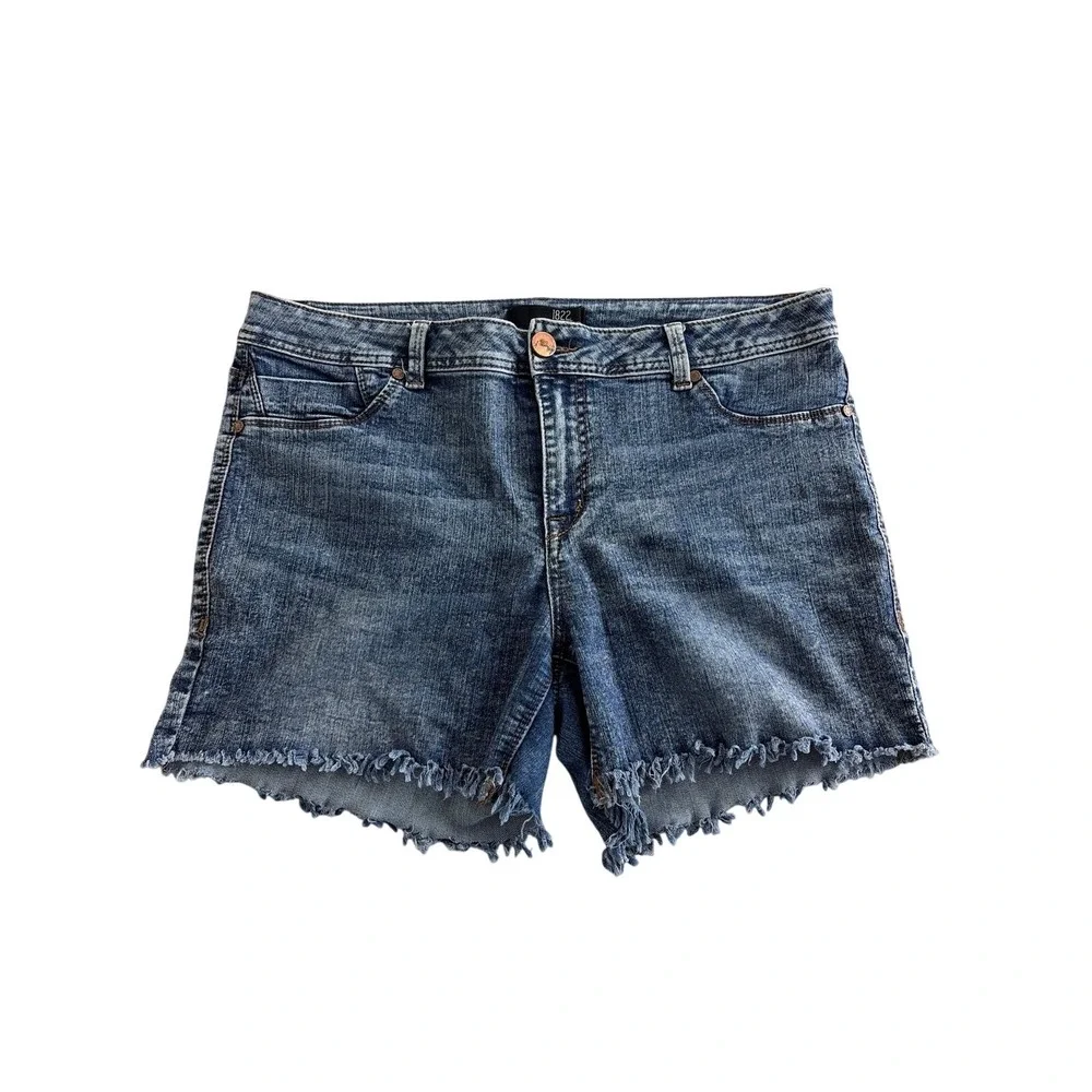 1822 Denim Shorts Size 33 Acid Wash Frayed Stretch 4.5